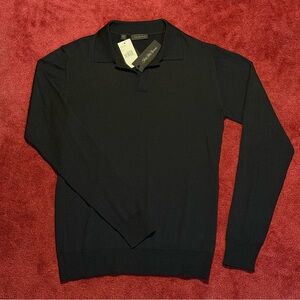 Saks Fifth Avenue 100% Wool Dark Navy Men's Polo Shirt BRAND NEW W/ TAGS